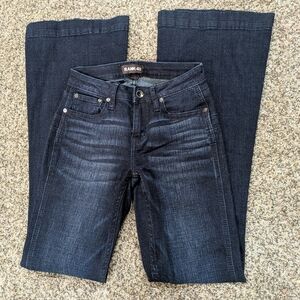 Womens Dk Blue Mid Rise Flare Leg Stretch Jeans RANK 45 Size 25X34" Cotton Blend